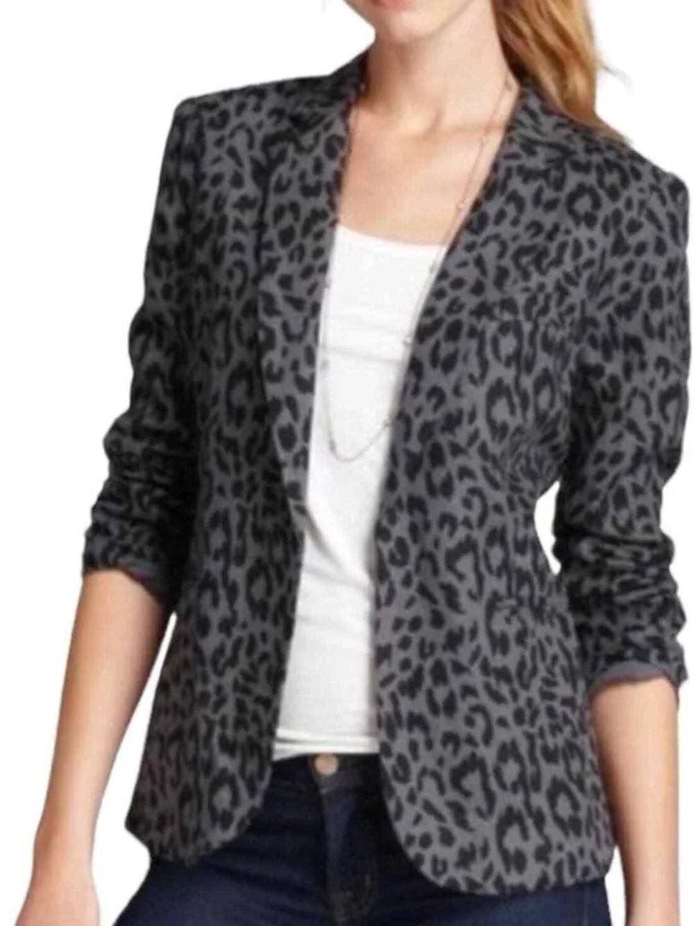 Joie Mehira Leopard Print Linen Cotton Blazer Size 2 XS Animal Print Gray Black